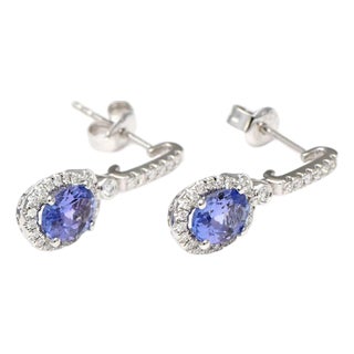 14KW Tanzanite (1.60) & Diamond Dangle Earrings, 2 pieces For Sale