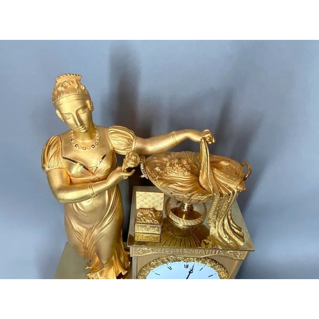 19th Century Gilt Bronze French Empire Table/Chimney Clock For Sale - Image 9 of 12