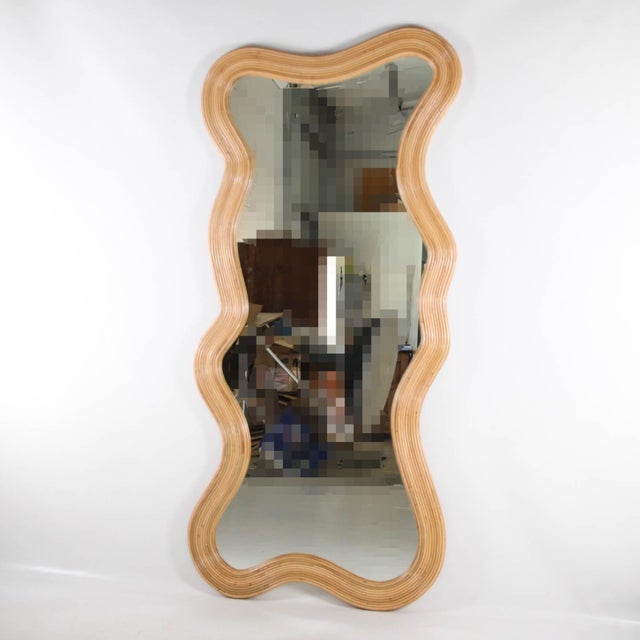 Large Wavy Rattan Mirror For Sale - Image 9 of 14