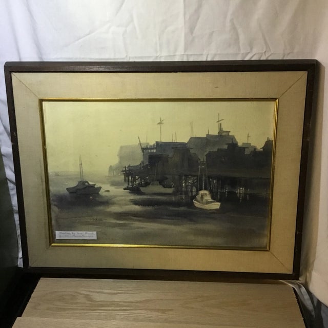 1970s Vintage Marion Morrison Wharf, Monterey Ca Signed Watercolor Painting For Sale - Image 13 of 13