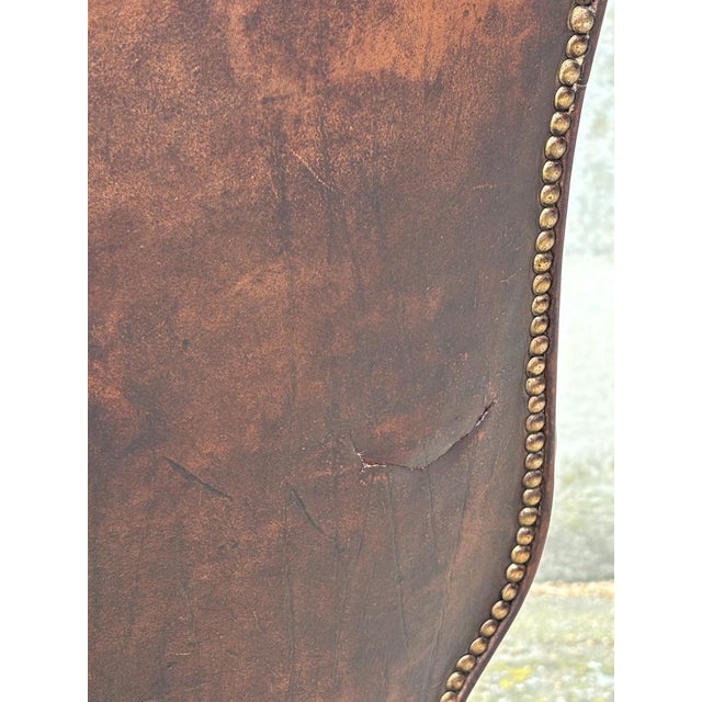 Mid 19th Century Brown Leather Button Wing Armchair, 1860s For Sale - Image 5 of 11