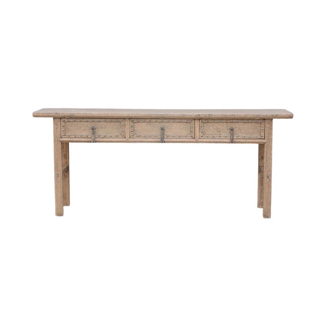 Farmhouse Antique Chinese Bleached Elm Console Table For Sale - Image 3 of 5