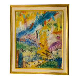 1950s Original American Abstract Gouache Painting Signed Framed