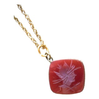 Antique Carnelian Square Fob on Chain, Intaglio Helmeted Soldier For Sale
