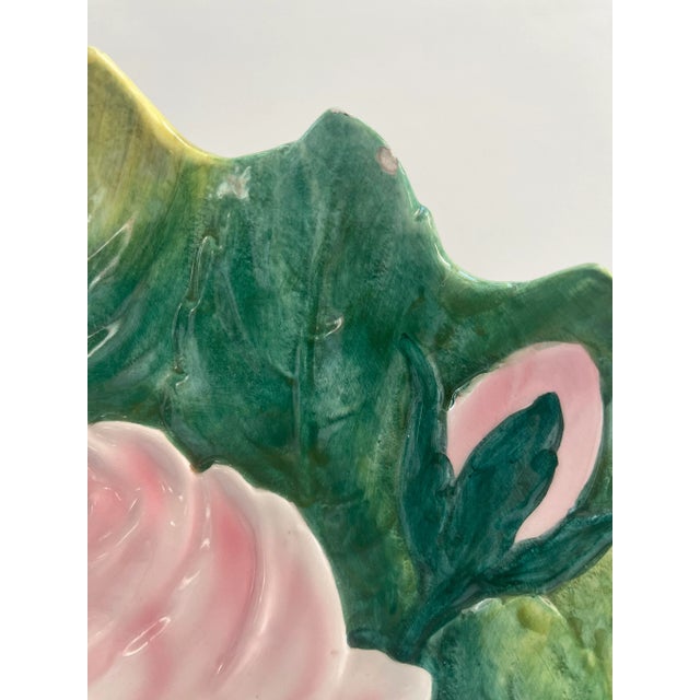 Zaccagnini Vintage Large Italian Pink Rose & Green Zaccagnini Pottery Decorative Wall or Serving Plate For Sale - Image 4 of 9