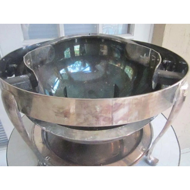 Traditional 1960s Antique Silver Plated Round Chafing Dish With Stand and Burner For Sale - Image 3 of 13