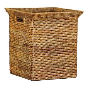 Country Style Square Handwoven Rattan Basket with Flared Rim and Side Handles