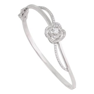 Carat&Her Floral Halo Pavé Set Bangle Bracelet in 925 Silver - Wedding Gift For Sale