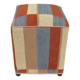 Modern Handmade Kilim Upholstered Ottoman For Sale