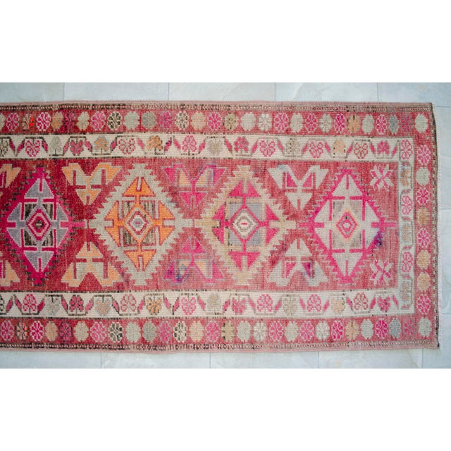 1970s Runner Kurdish Hand-Knotted Rug Pink Hallway Decor Kitchen Floor Accent 3x11 Ft Approx For Sale - Image 11 of 18