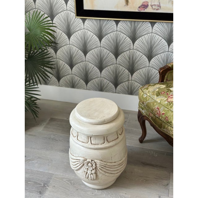 Antique Ornate Rustic French-Style Solid Wood Sculptural Floral Plant Stand Stool Side Table For Sale In Los Angeles - Image 6 of 13