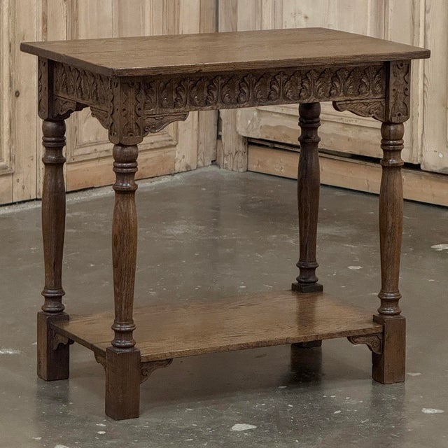 19th Century Rustic Hand Carved Oak Renaissance Revival Side Table For Sale - Image 4 of 18