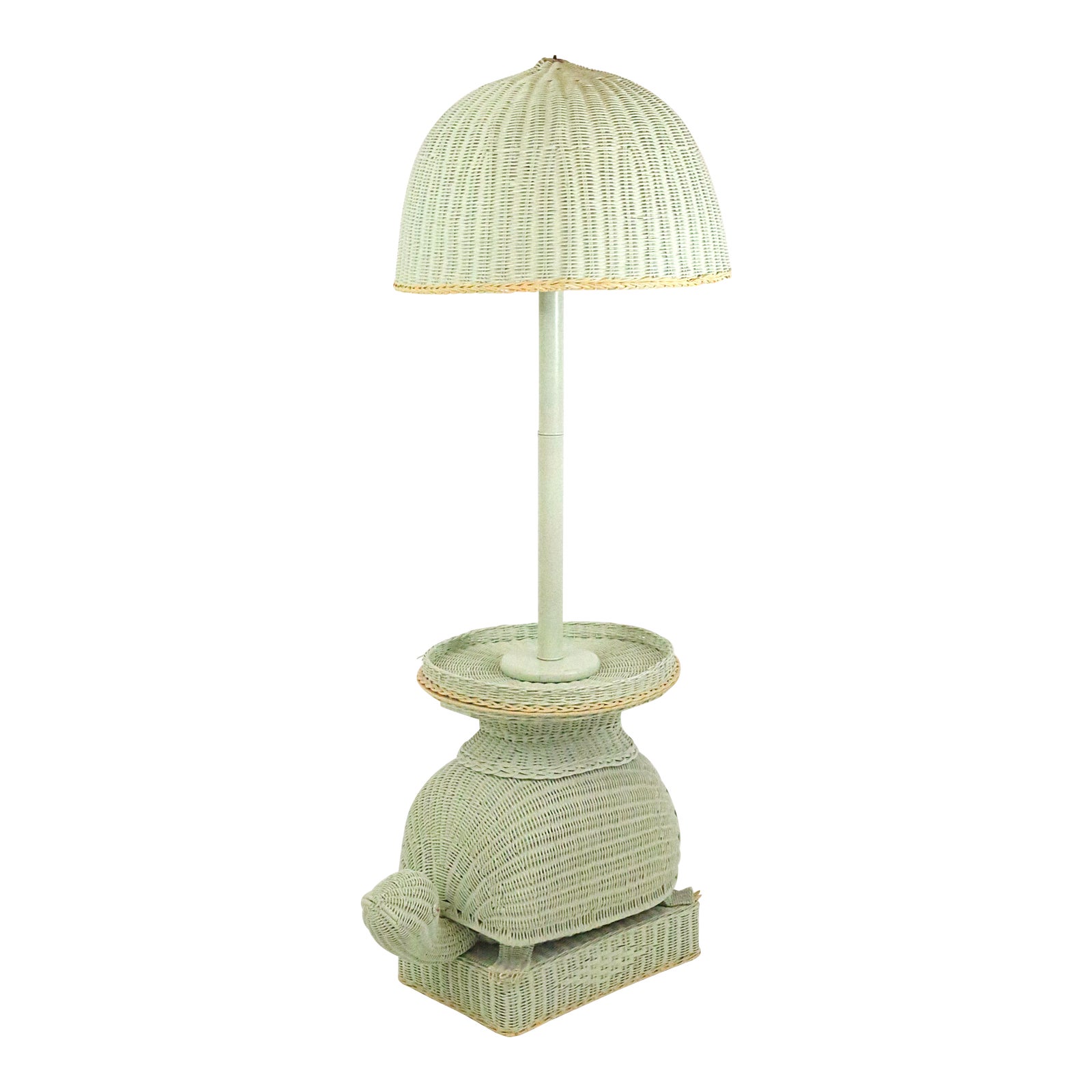 Wallpaper Vintage Palm Beach Regency Mint Green Wicker Turtle Side Table Floor Lamp Chairish For Free