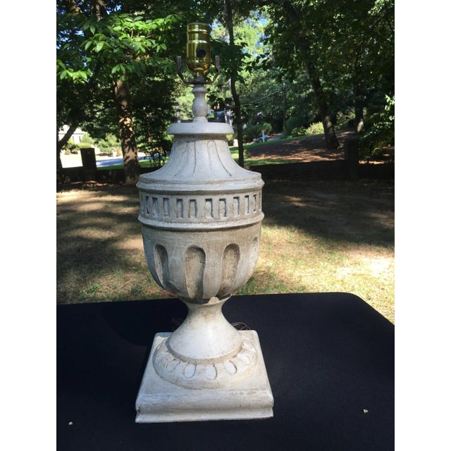 Wood Vintage Off White Hand Carved Wooden Lamp, Shabby Chic For Sale - Image 7 of 13