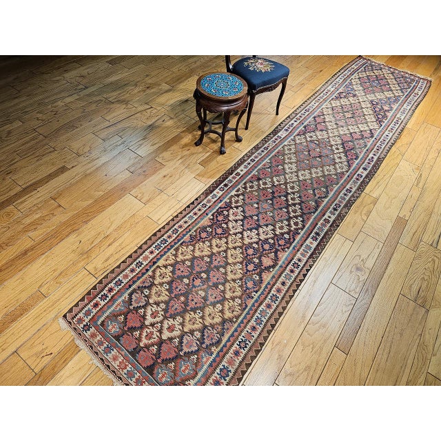 Antique Persian Varamin Kilim Runner, Handwoven Wool, Caucasian Geometric Pattern, 3x15 For Sale In Chicago - Image 6 of 16
