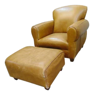 French Child’s Leather Club Chair & Ottoman
