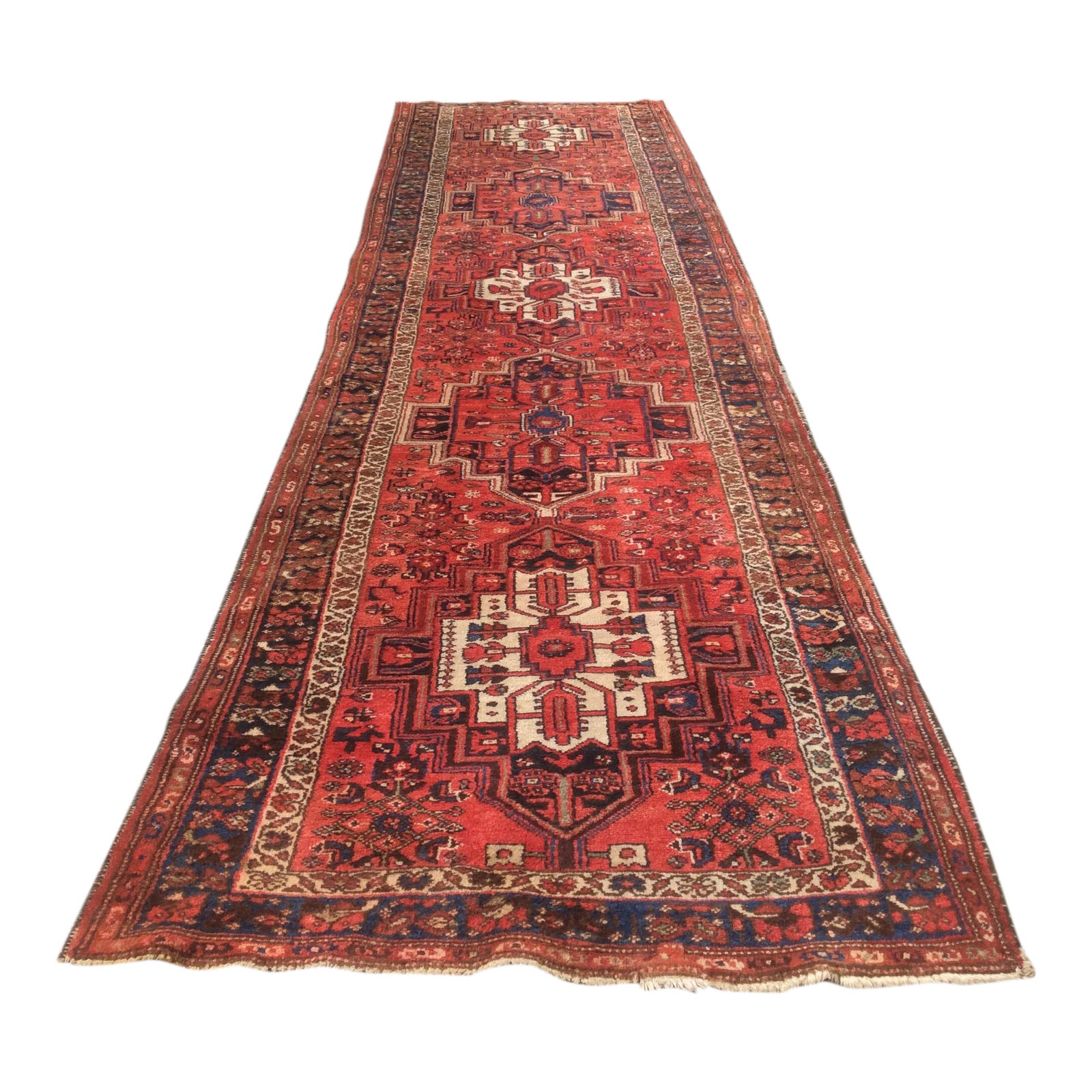 Antique Red & Blue Persian Rug 3′6″ × 13′3″ Chairish