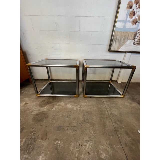 Metal Pair of Mid-Century Modern Chrome and Brass Tubular Side or End Tables For Sale - Image 7 of 11