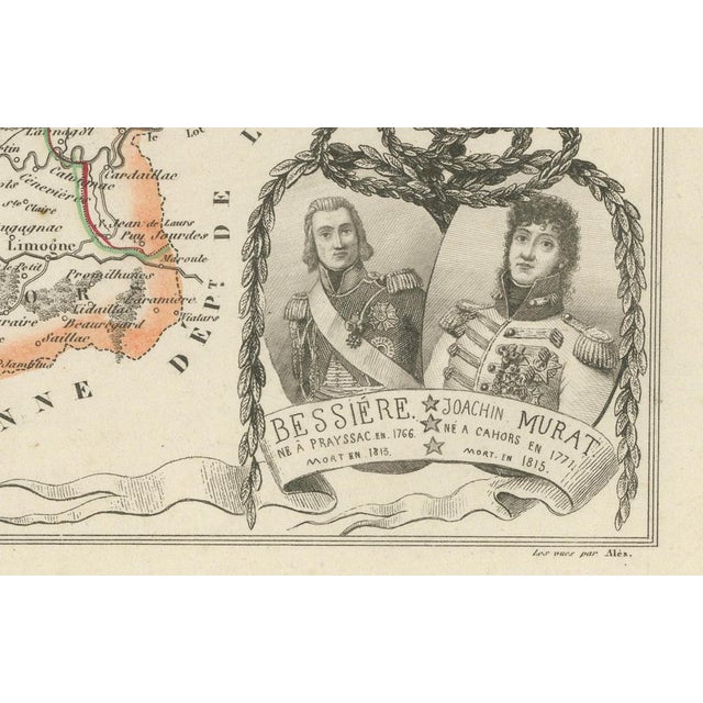 Antique Hand-Colored Engraved Map of Lot in France by Vuillemin, 1850s For Sale - Image 6 of 9