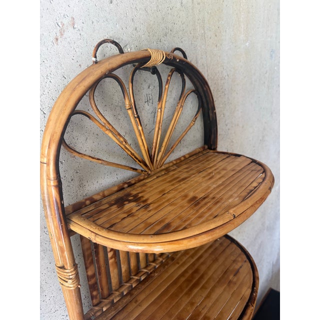 English Vintage Burnt Bamboo Folding Wall Shelf, Italian Riviera Franco Albini Style For Sale - Image 3 of 7