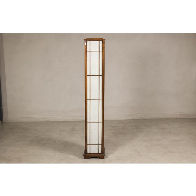 Japanese Vintage Tall Japanese Shoji Style Floor Lamp with Rice Paper Panels For Sale - Image 3 of 16