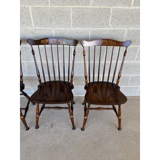 English L. Hitchcock Harvest Brown Maple Fan Back Windsor Side Chairs - Set of 4 For Sale - Image 3 of 11