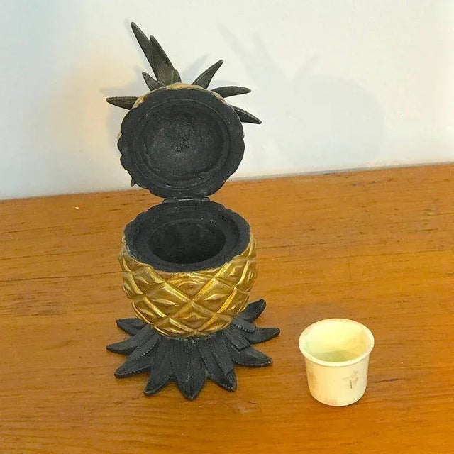 Yellow 1960s Vienna Bronze Cold Painted Pineapple Inkwell For Sale - Image 8 of 9