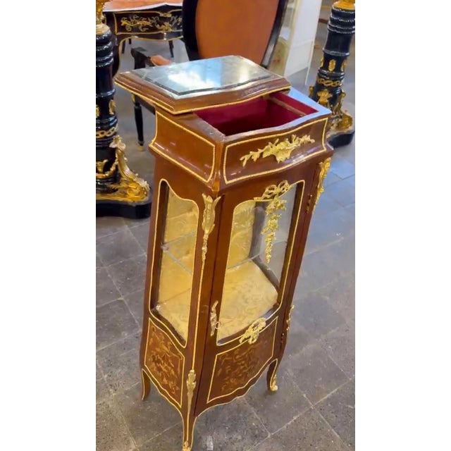 1960s Vintage Petite Vitrine Hidden Compartment Marble Top For Sale - Image 5 of 8
