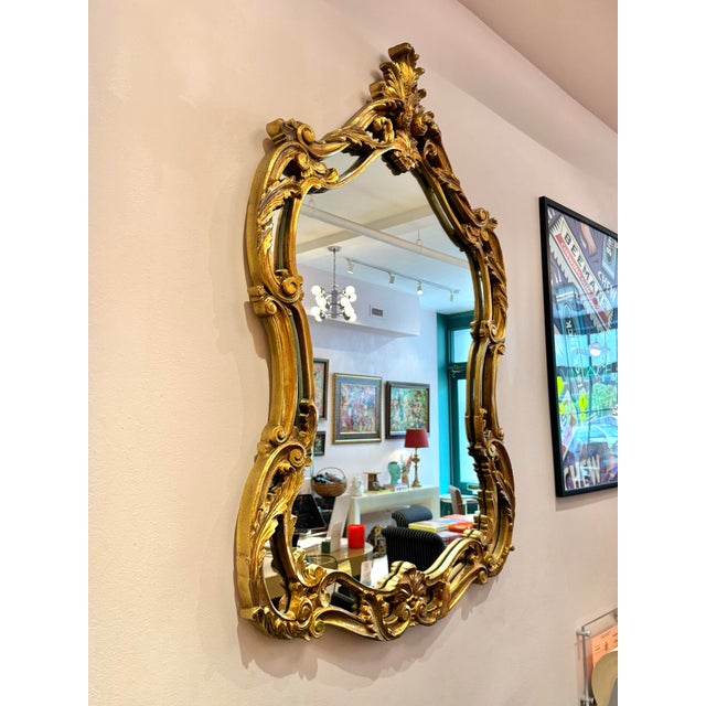 Vintage Large Gold Giltwood Rococo Style Mirror For Sale - Image 4 of 12