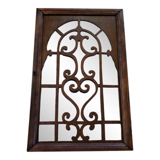 Vintage Walnut Framed Arched Fretwork Overlay Wall Mirror For Sale