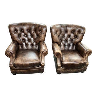 Leather Club Chairs - A Pair For Sale