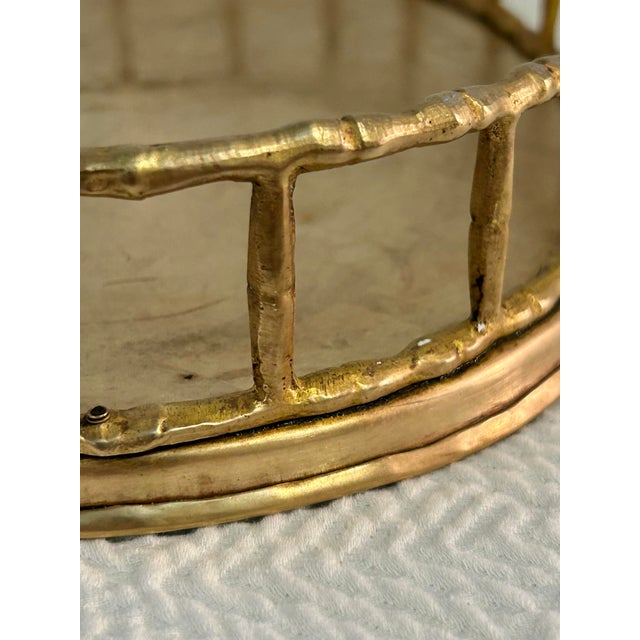 Metal Vintage Brass Faux Bamboo Chinoiserie 12” Oval Gallery Tray For Sale - Image 7 of 8