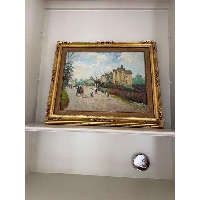 Late 19th Century Impressionist Village Street Scene With Horse-Drawn Carriage, Signed, Oil on Canvas, Carved Giltwood Frame For Sale - Image 5 of 6