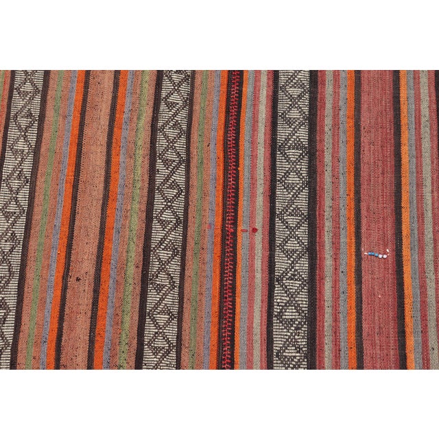 Maroon Mid-20th Century Hand-Woven Kilim Runner With Vertical Stripes 4'9 X 17'2 For Sale - Image 8 of 13
