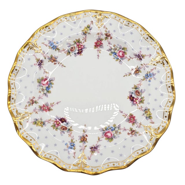 White Royal Crown Derby “Royal Antoinette” Bone China Salad Plate – Hand Gilded English Porcelain 8" For Sale - Image 8 of 11