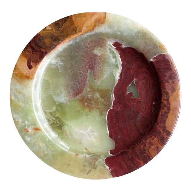 Vintage Green & Red Onyx Stone Decorative Bowl / Catchall Dish For Sale