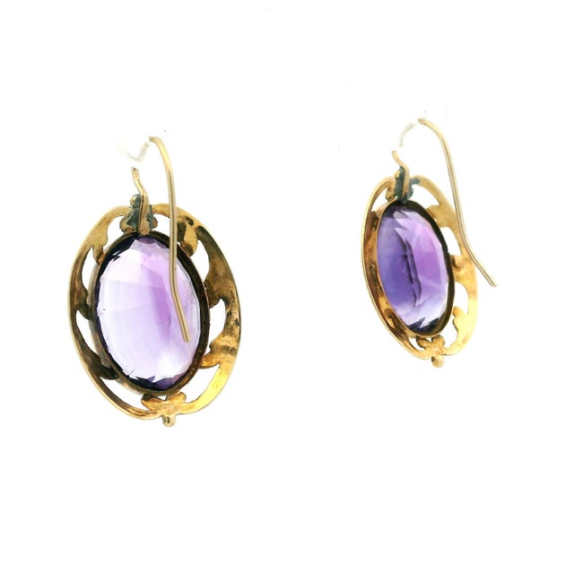 Metal Late 19th Century Victorian 18k Gold 20 Carat Amethyst Drop Earrings, Pair For Sale - Image 7 of 15