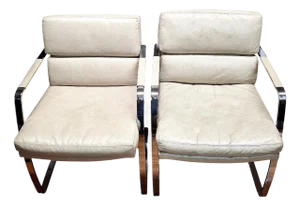 Pair of Mid-Century Modern Milo Baughman-Style Leather and Chrome Lounge Chairs