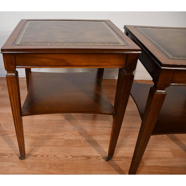 1930s Regency Style Mahogany & Leather Top Pair of Side Tables / End Tables For Sale - Image 16 of 16