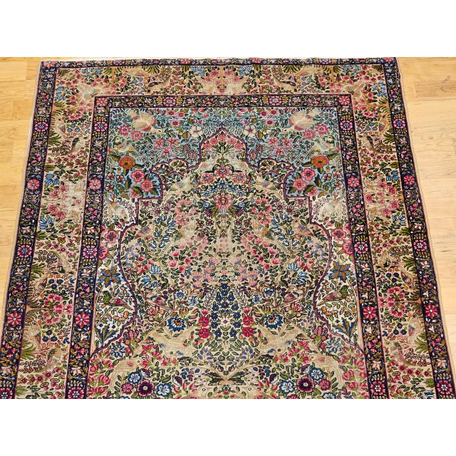 Textile Antique Persian Kerman Lavar Rug, Hand-Knotted Wool, Tree of Life Pattern, Ivory & Turquoise, 5x8 For Sale - Image 7 of 14