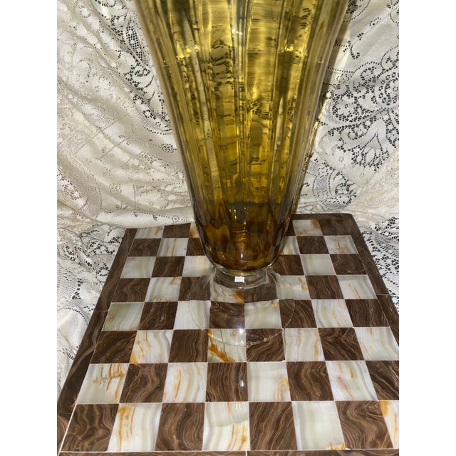 Amber Glass Vase. Vintage 1950s Pedestal Amber Glass Vase, Made in England For Sale In Miami - Image 6 of 12