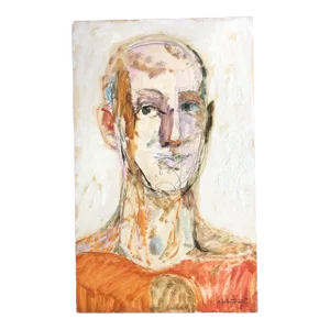 Original Vintage Abstract E.J.Hartmann Modernist Portrait Drawing/Painting Signed 1970’s