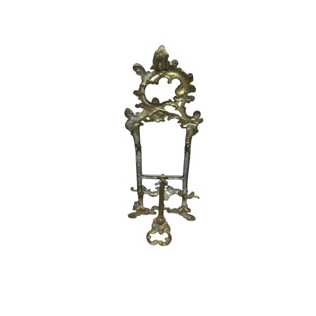 Metal Antique Victorian-Style Brass Display Easel Featuring Ornate Filigree and Baroque Detailing. For Sale - Image 7 of 8