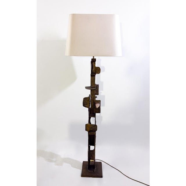 Brutalist Bronze Floor Lamp with Incrusted Stones, 1970s For Sale - Image 6 of 7