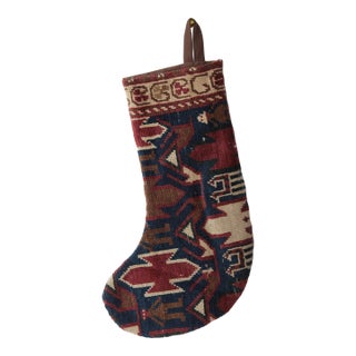 Holiday Stocking Made From Antique Wool Rug – Artisan Woven Elegance For Sale