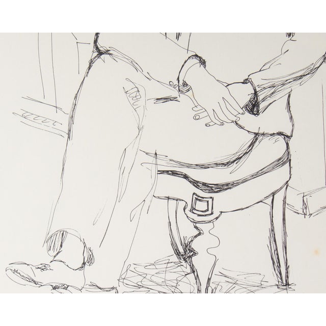 Paper 1960s Ink Portrait Drawing of Seated Man by Harry Hilson For Sale - Image 7 of 8