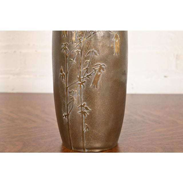Bronze Silver Crest Arts & Crafts Sterling Silver on Bronze Tall Vase For Sale - Image 8 of 12