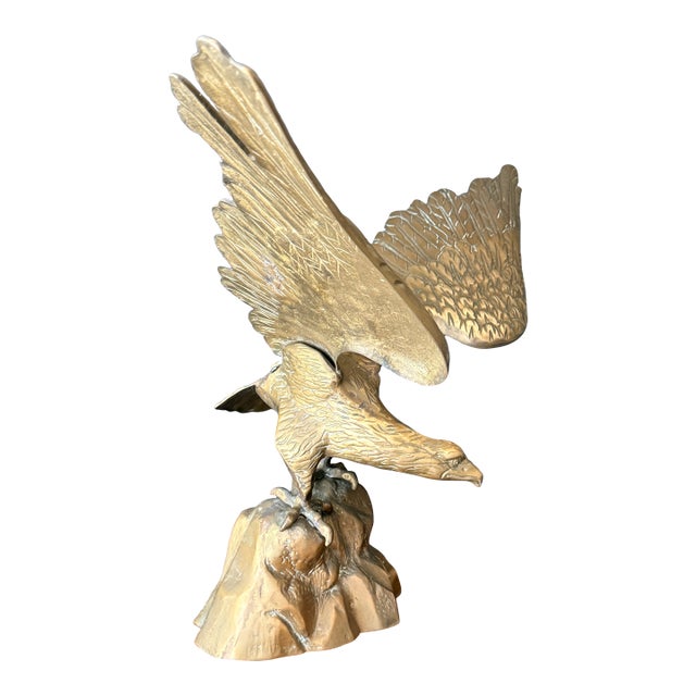 1970s Brass American Bald Eagle Sculpture on Rock For Sale