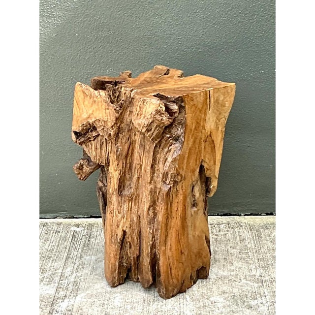 This vintage natural wood stump table is carved from a single organic form, celebrating the raw, sculptural beauty of...