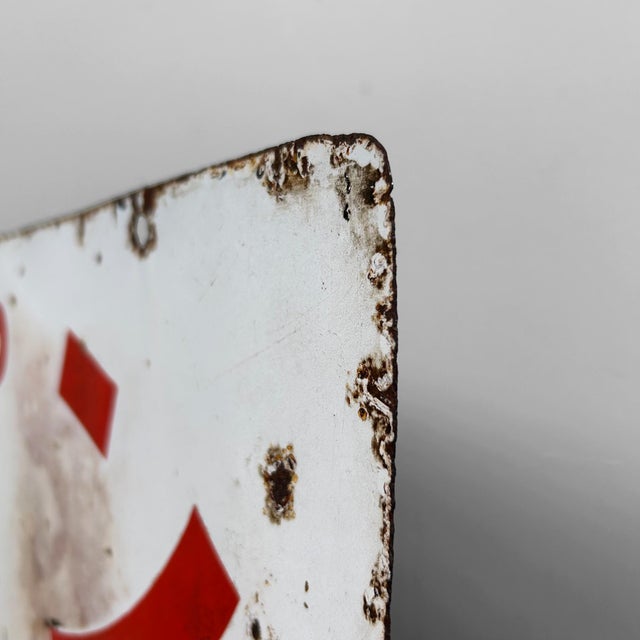 Red Japanese Enamel Signboard, 1960s For Sale - Image 8 of 10